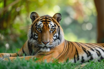 Beautiful Bengal Tiger Resting in a Field