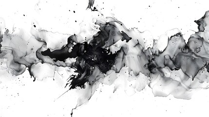 Art black and white watercolor, ink and felt-tip pen marker smear blot Abstract texture alcohol ink stain on white background - obrazy, fototapety, plakaty