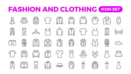 Set of line icons related to fashion, sewing, and clothing. Outline icon collection. clothes and cloth elements - minimal thin line web icon set. Outline editable icons collection. Dress,polo t-shirt