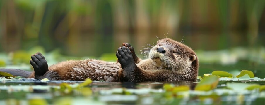 Playful River Residents. Exploring the World of Otters and Beavers. In the Serenity of Lakes and Rivers, These Cute and Curious Mammals Frolic in their Aquatic Habitat