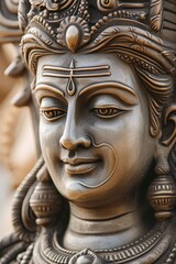 Bronze statue of a smiling Hindu deity. Fictional Character Created By Generated By Generated AI.
