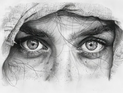 Art of the eye. captivating sketch portraying the beauty and intricacy of the human gaze. In this black and white illustration, the delicate lines and shadows