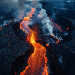 Erupting volcano lava flow ash plume dynamic danger