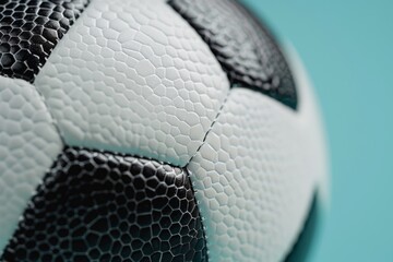 classic black and white soccer ball against a flat blue backdrop