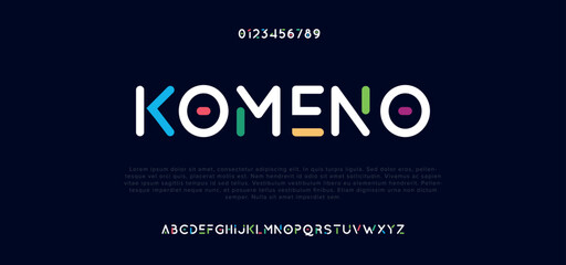 KOMENO Sport modern italic alphabet fonts and number. Typography, abstract technology, fashion, digital, future creative logo font. vector illustration - obrazy, fototapety, plakaty