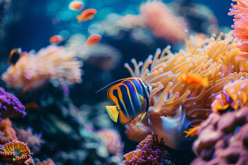 Fototapeta na wymiar Clownfish Amidst Sea Anemones