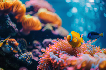Clownfish Amidst Sea Anemones - obrazy, fototapety, plakaty