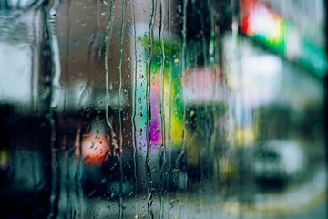 wet window in city