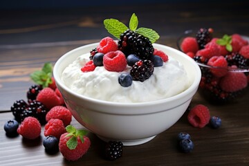 Tangy Puff raspberries cream dessert. Pastry food. Generate Ai