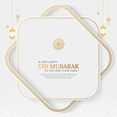 Eid al Fitr ornamental greeting card with Arabic pattern and decorative frame