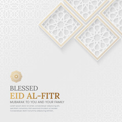 Eid al Fitr ornamental greeting card with Arabic pattern and decorative frames