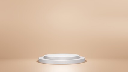 A white podium with steps against a white background