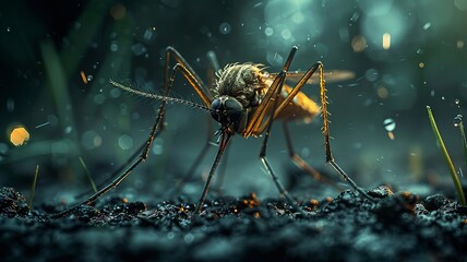 Delicate yet determined, the mosquito completes its task - obrazy, fototapety, plakaty