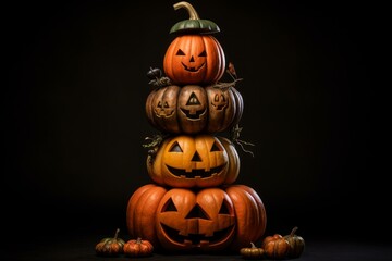 Spooky Pumpkin halloween stack. Autumn farm. Generate Ai