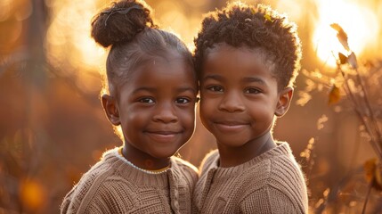 Joyful African American Siblings in Autumn's Embrace Generative AI