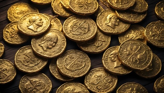 Multitude of gold coins macro background