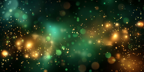 green and gold light bokeh fireworks background,Happy New Year, Beautiful creative holiday background with fireworks and Sparkling on green background, space for text	
