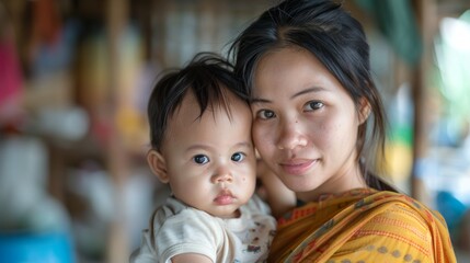 Asian Mother and Child: A Close-Up Portrait Generative AI