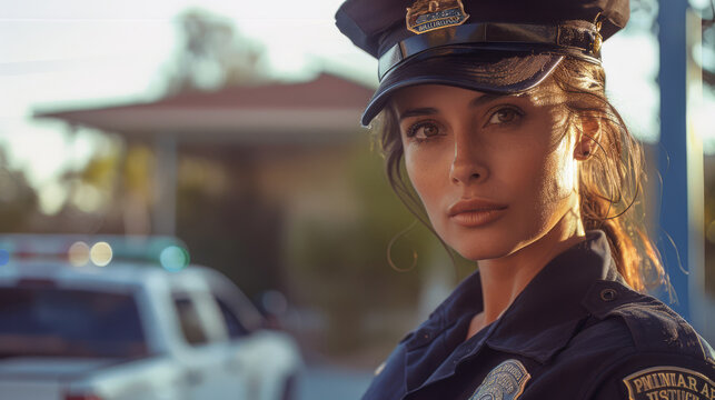 Police woman, cop. Portrait of a female police officer in uniform