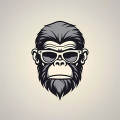 vector logo of gorilla head wearing white sunglasses, with minimalist background. generative ai
