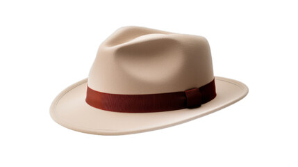 Fedora hat on isolated on transparent png background. Generative ai	
