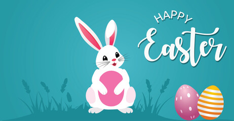 happy Easter day bunny looking Easter egg vector poster