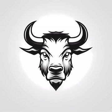 black and white bull head vector logo, generative ai