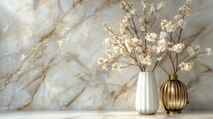 Flowers in a vase, golden harmony, and wallpaper adorned with gold