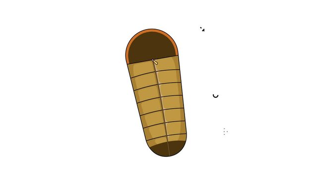 sleeping bag animation video in 4k. motion graphic illustration vintage design camping theme