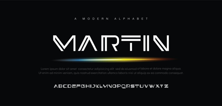 Martin Modern abstract digital alphabet font. Minimal technology typography, Creative urban sport fashion futuristic font and with numbers. vector illustration