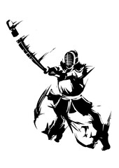 剣道の面の墨絵 © SUZUKI