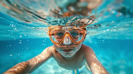 Fototapeta premium Young Snorkeler Explores the Underwater World Generative AI