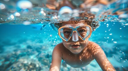 Naklejka premium Young Snorkeler Explores the Underwater World Generative AI