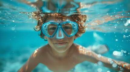 Naklejka premium Young Snorkeler Explores the Underwater World Generative AI
