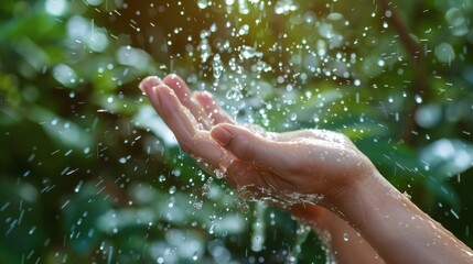 Water Splashing on Hand in Nature Generative AI