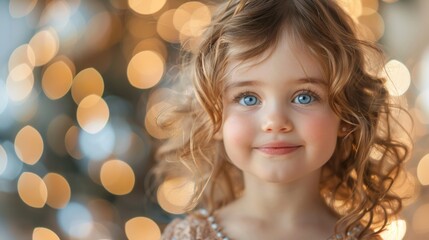 Fototapeta na wymiar Portrait of a Cute Little Girl with Curly Hair Generative AI