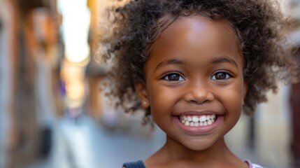 Joyful African American Girl Smiling in the City Generative AI - obrazy, fototapety, plakaty