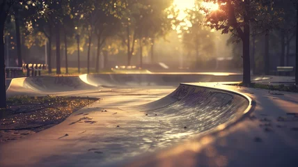 Poster Skate park lies still in morning light, waiting for the day's first ride © Malika