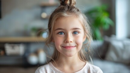 Cheerful Young Girl Posing at Home Generative AI
