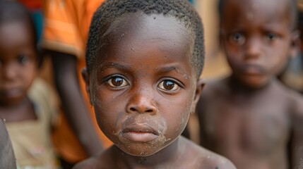 Hungry African Children Pleading for Sustenance Generative AI - obrazy, fototapety, plakaty