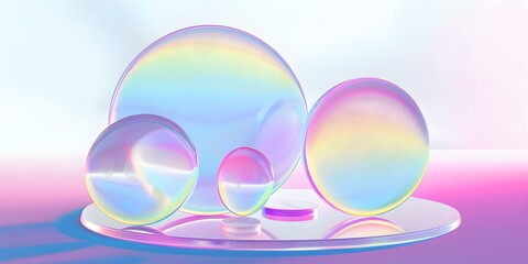 Iridescent Bubbles Floating in a Pastel