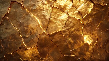 Each fractured surface tells ancient tales, highlighted by gold's warm glow - obrazy, fototapety, plakaty