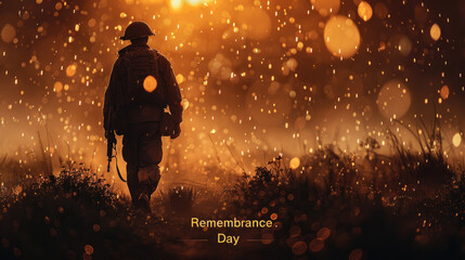 Remembrance Day, Soldier silhouette pays tribute to sacrifice and service
 - obrazy, fototapety, plakaty