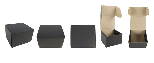 black cardboard boxes on white