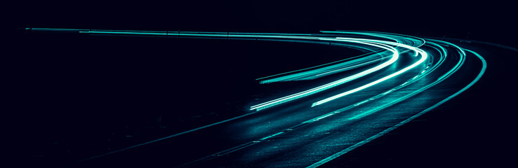 blue car lights at night. long exposure