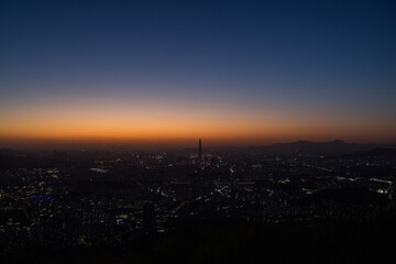 Seoul, South Korea - 8.April.2023: The view from namhansansung (fortress) south gate .
