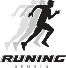 Running Man silhouette Logo with Finish ribbon, Marathon logo template, running club or sports club