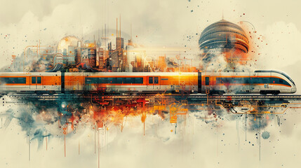 Combining elements of technology transportation and graphic design in a dynamic composition