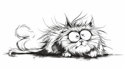 Obraz premium Frazzled Feline: Ink Cartoon Cat. Generative AI