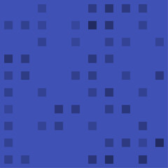 Abstract seamless geometric pattern. Mosaic background of black squares. Evenly spaced big shapes of different color. Vector illustration on indigo background
